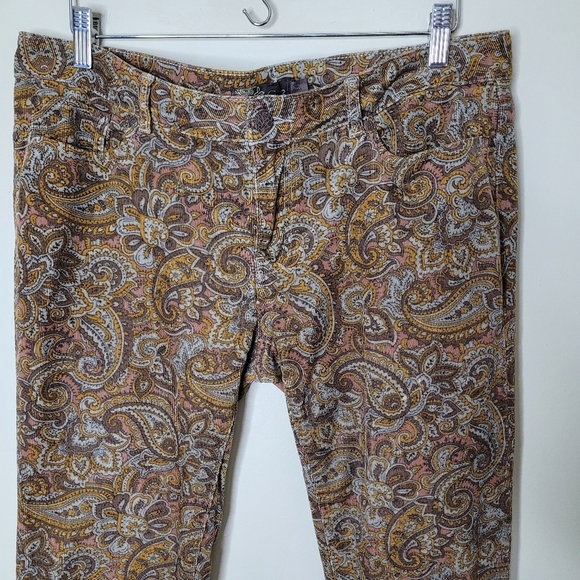 Prana Trinity Paisley Corduroy Pants 12 Low Rise Slim Stretch Earthy Boho Fall - Picture 3 of 9